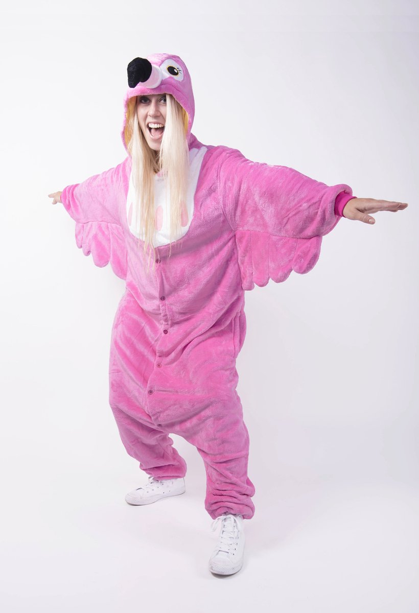 KIMU Onesie flamingo pak kind roze - maat 86-92 - flamingopak jumpsuit pyjama