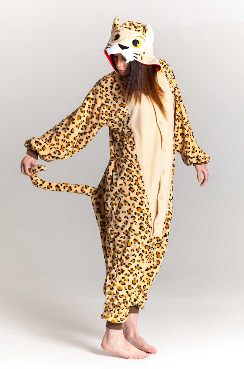 KIMU Onesie luipaard pak panter kostuum - maat XL-XXL - panterpak jumpsuit huispak cheetah luipaardprint panterprint