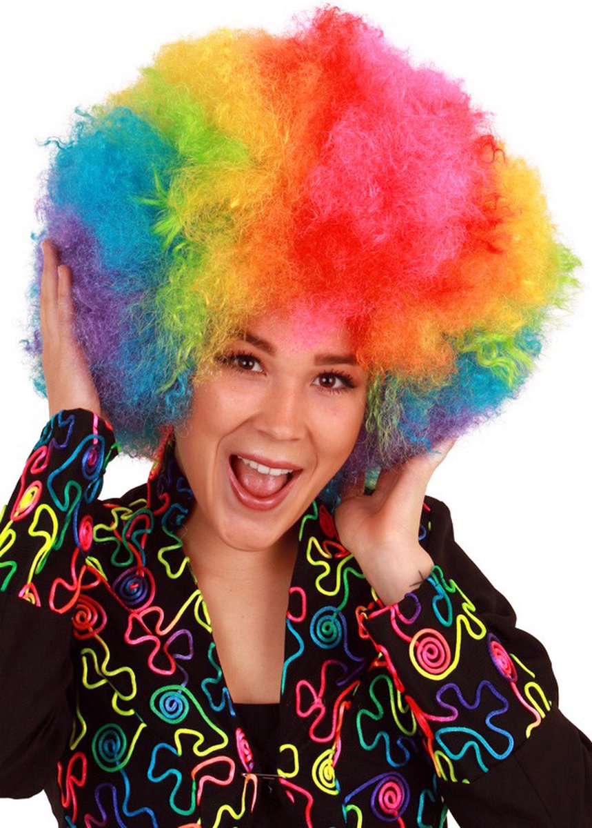 KIMU pruik afro regenboog - pride disco carnaval afrokapsel seventies