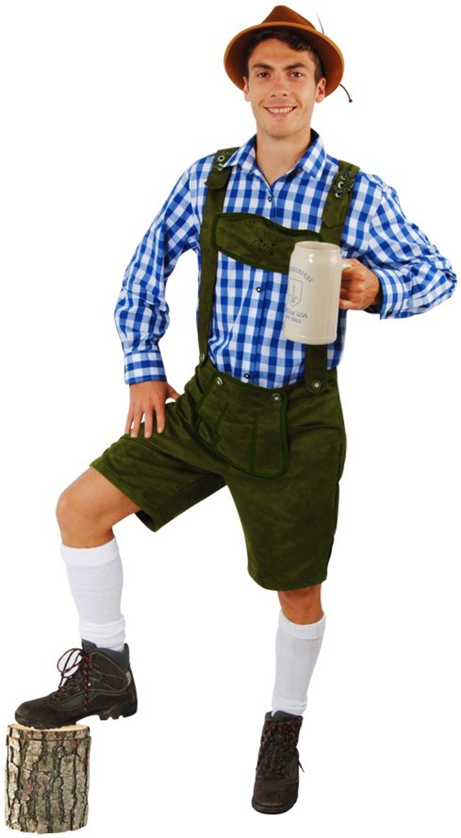 Korte lederhosen groen suedine - maat 54-56 L-XL - Oktoberfest imitatie suede Tiroler donkergroen heren broek alcantara Tirol lederhose bierfeest carnaval