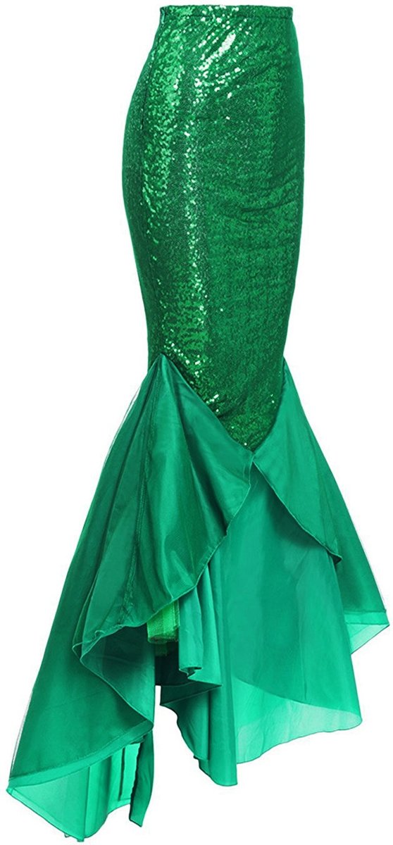 Lange zeemeermin rok meisjes groen - maat 158-164 - pailletten kinder tule glitter sequin maxirok