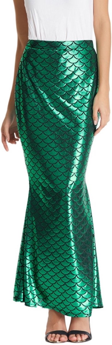 Mermaid lange maxi rok zeemeermin groen - maat L - metallic schubben glitter maxirok maxiskirt