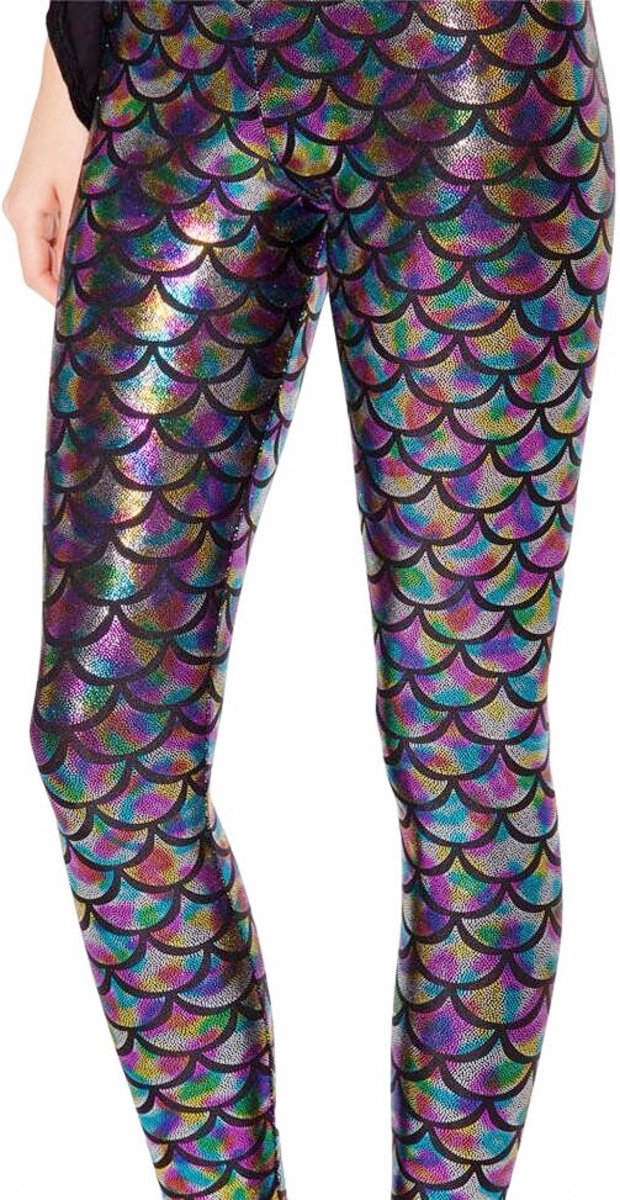 Mermaid zeemeermin kinder legging regenboog - maat 128-134 - rainbow metallic schubben gekleurde glitter broek