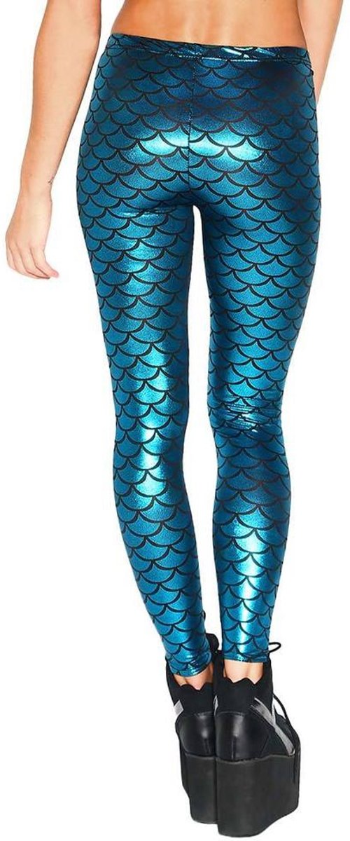 Mermaid zeemeermin legging blauw - maat XXS - metallic schubben glitter broek