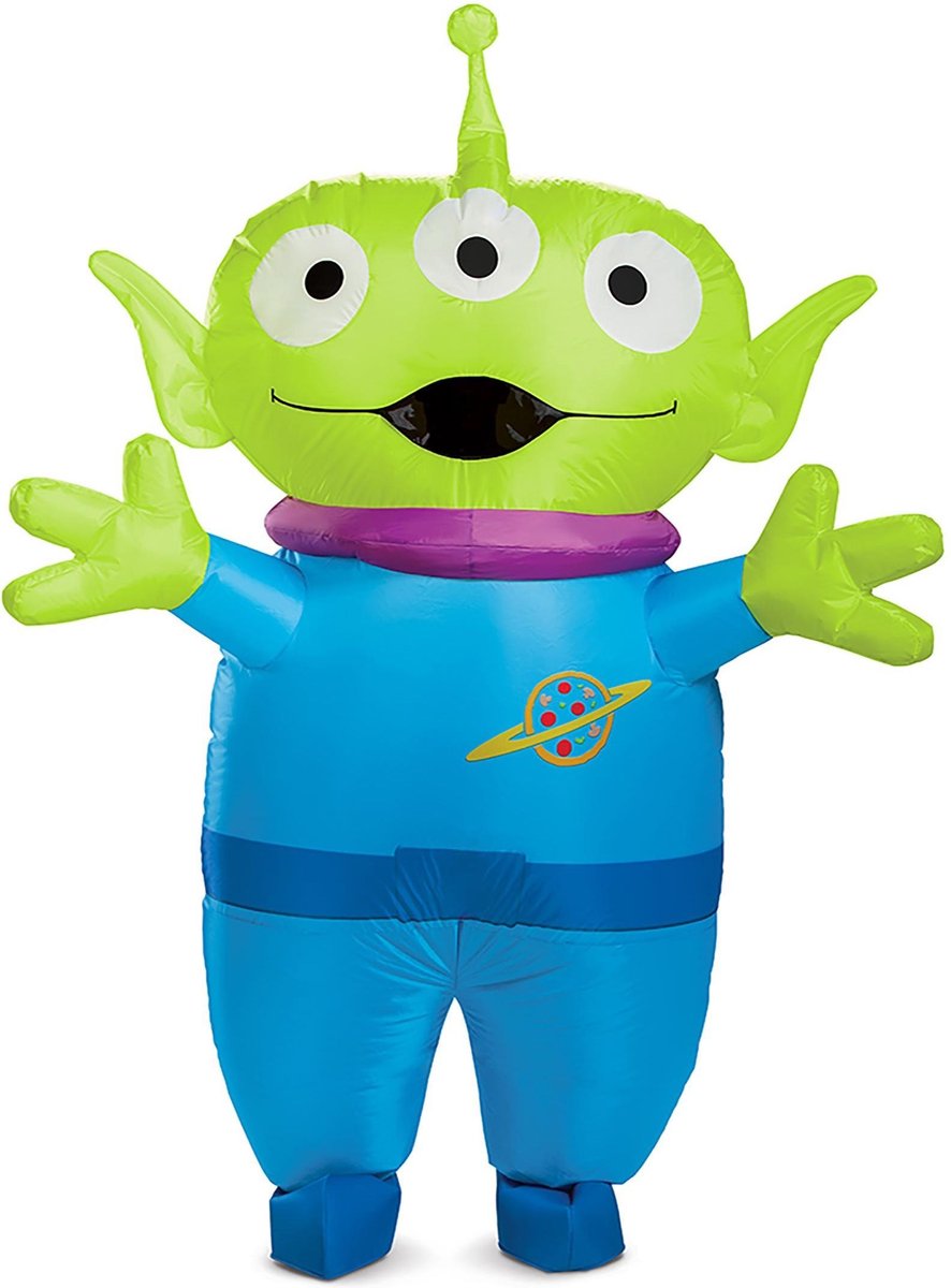 Opblaasbaar Toy Story alien kostuum - one size - groen blauw mascotte pak