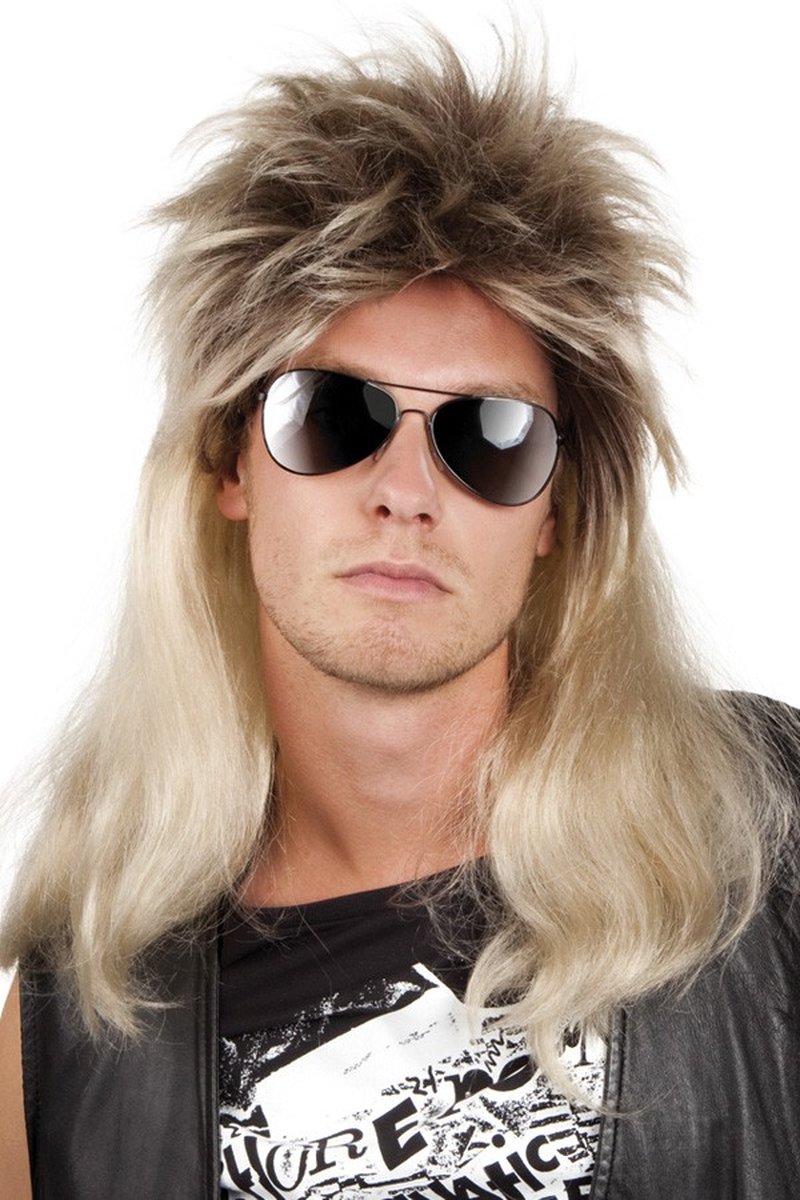 Rocker pruik blond matje mullet metal glamrock eighties 80s hairmetal