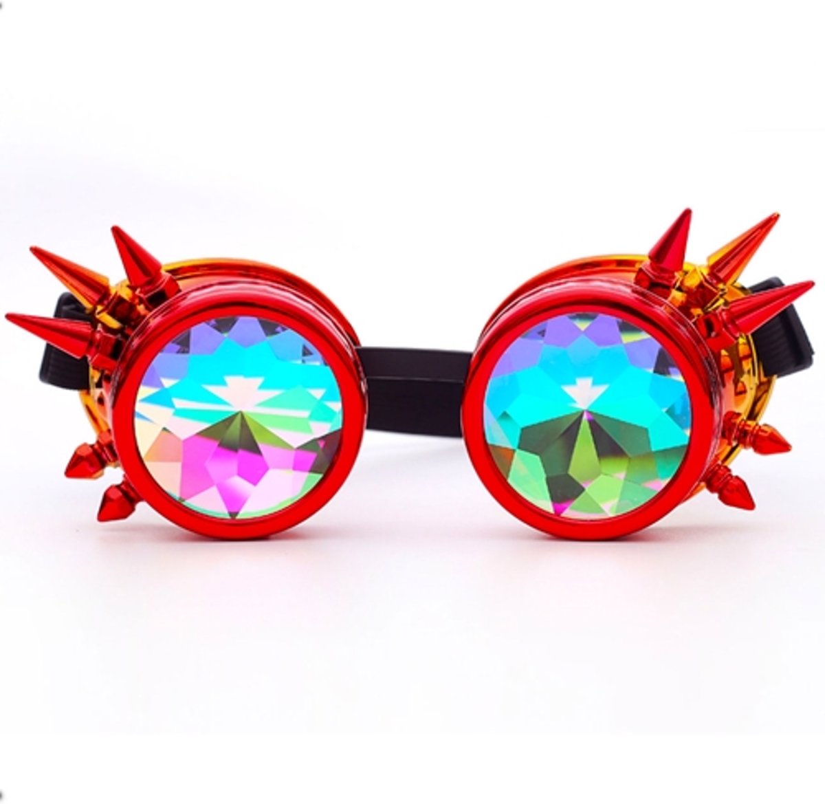 Steampunk bril goggles caleidoscoop - rood geel spikes - vuur poi rave