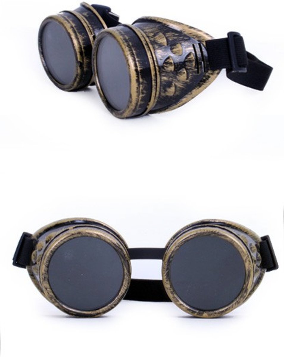 Steampunk goggles bril brons/goud met donkere en heldere glazen van glas - zonnebril festival carnaval Burning Man bronzen gouden bruin