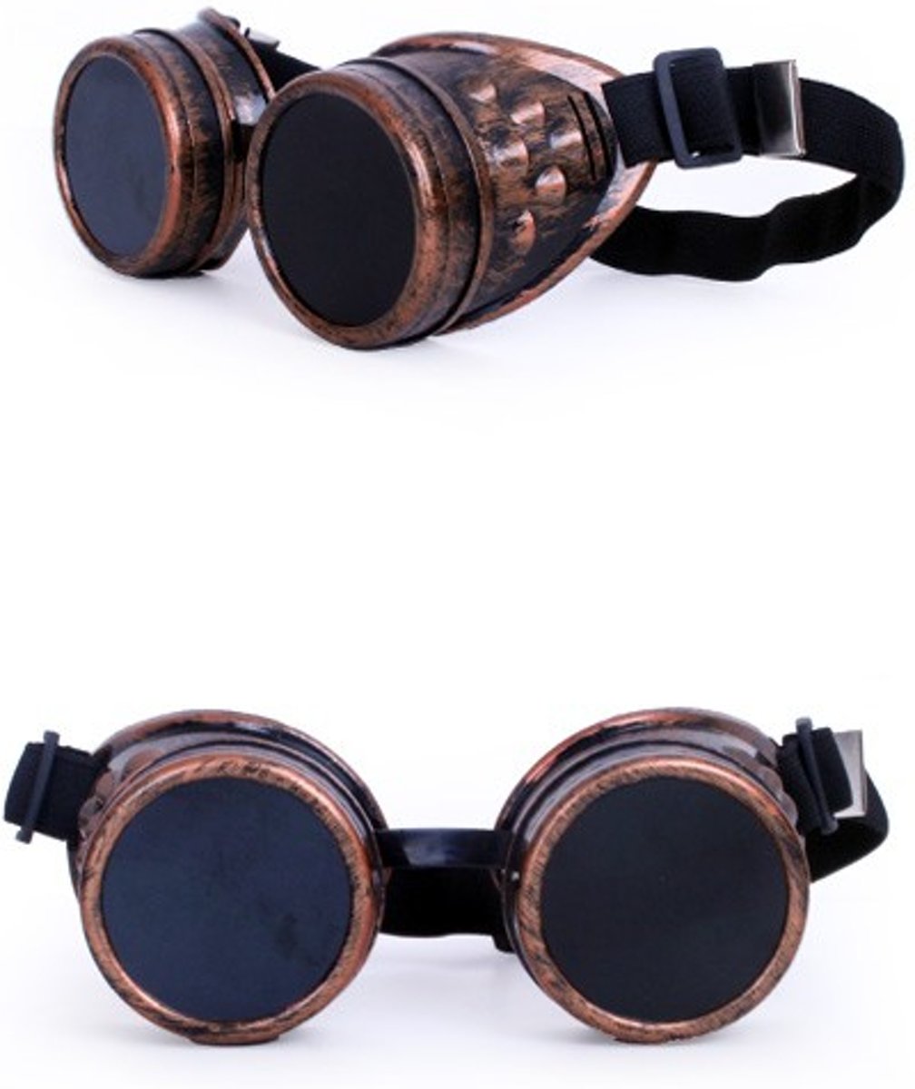 Steampunk goggles koper bril met donkere en heldere glazen van glas - zonnebril festival carnaval Burning Man koperen bruin