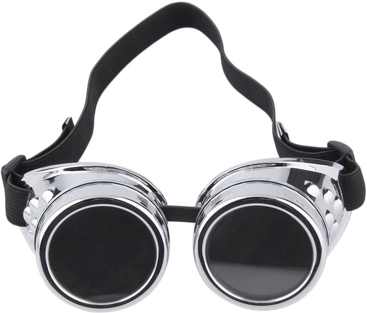 Steampunk goggles zilver bril met donkere en heldere glazen van glas - zonnebril festival carnaval Burning Man zilveren