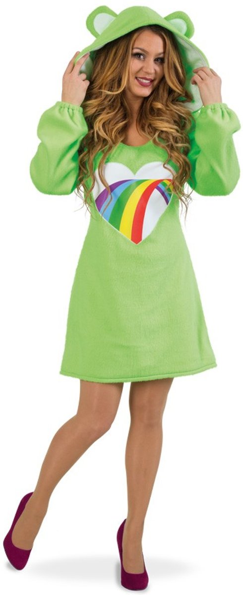 Troetelbeer jurkje regenboog groen - maat L 42 44 - jurk met oortjes Troetelberen pakje kostuum Care Bears carnaval