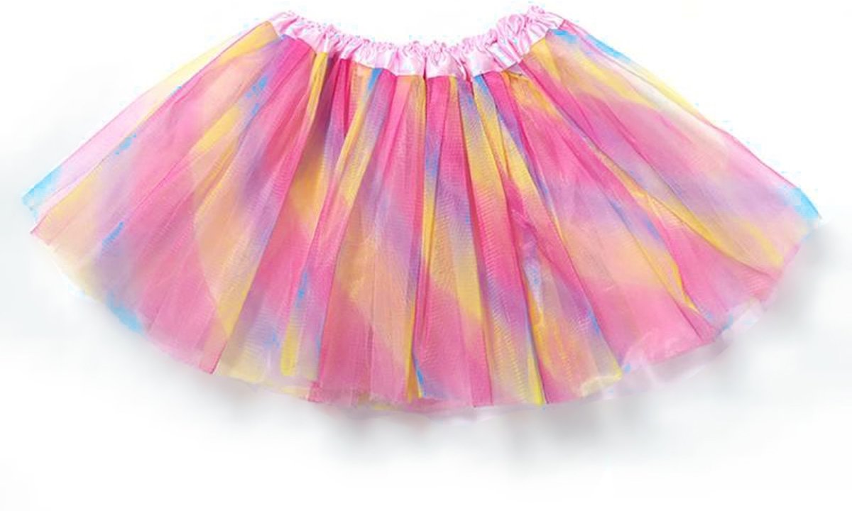 Regenboog tutu rok lichtroze - maat S-M - eenhoorn unicorn gekleurde tule rokje petticoat festival