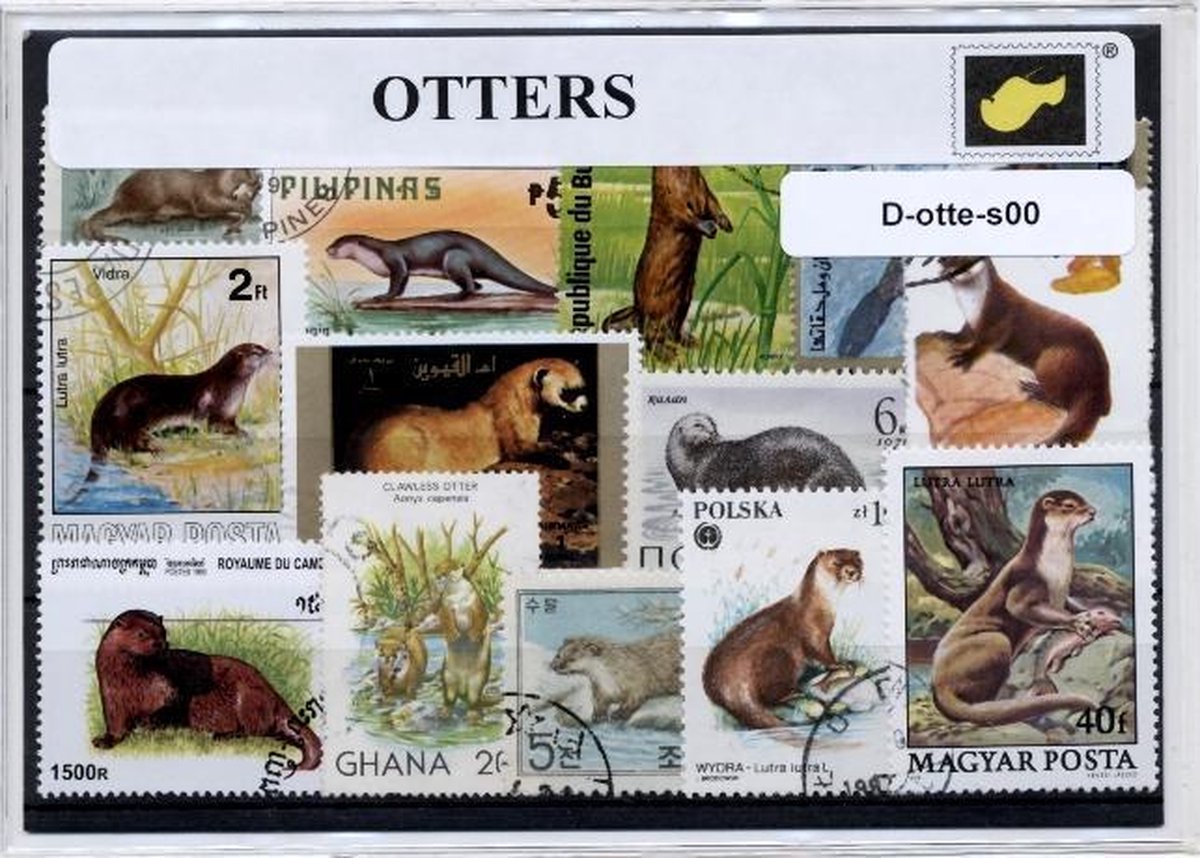 Otters – Luxe postzegel pakket (A6 formaat) : collectie van verschillende postzegels van otters – kan als ansichtkaart in een A6 envelop - authentiek cadeau - kado - geschenk - kaart - Lutrinae - marterachtige - zwemmen - roofdier - vliezen