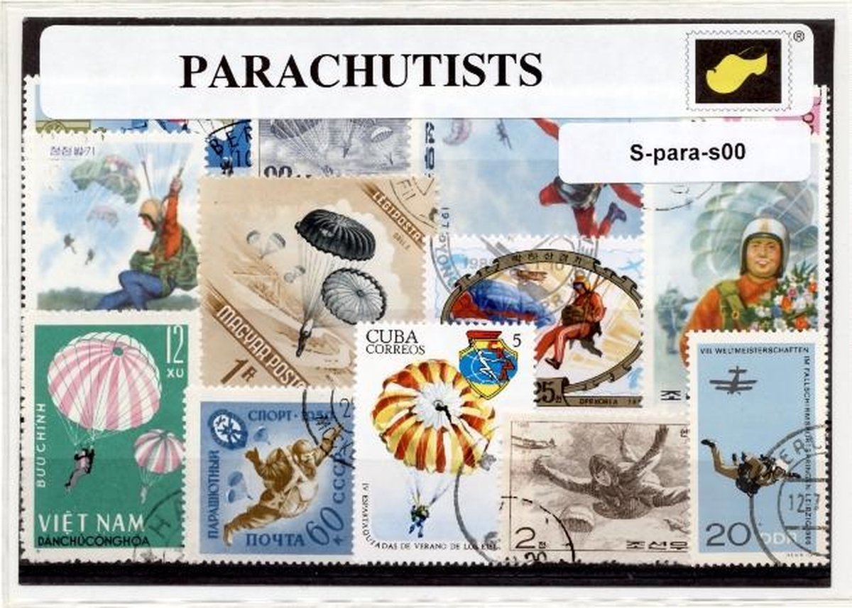 Parachutisten – Luxe postzegel pakket (A6 formaat) : collectie van verschillende postzegels van parachutisten – kan als ansichtkaart in een A6 envelop - authentiek cadeau - kado - geschenk - kaart - parachute - springen - skydiven