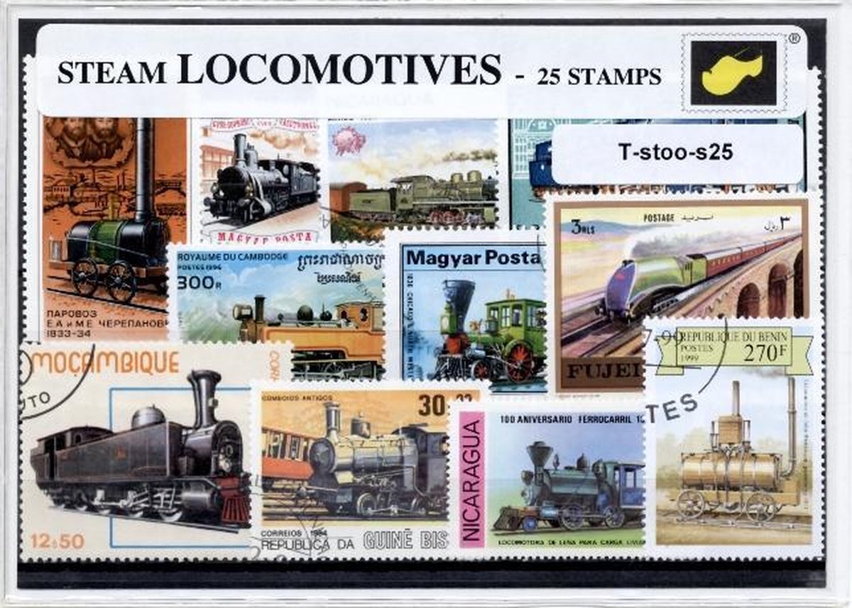 Stoomlocomotieven - postzegelpakket cadeau met 25 verschillende postzegels