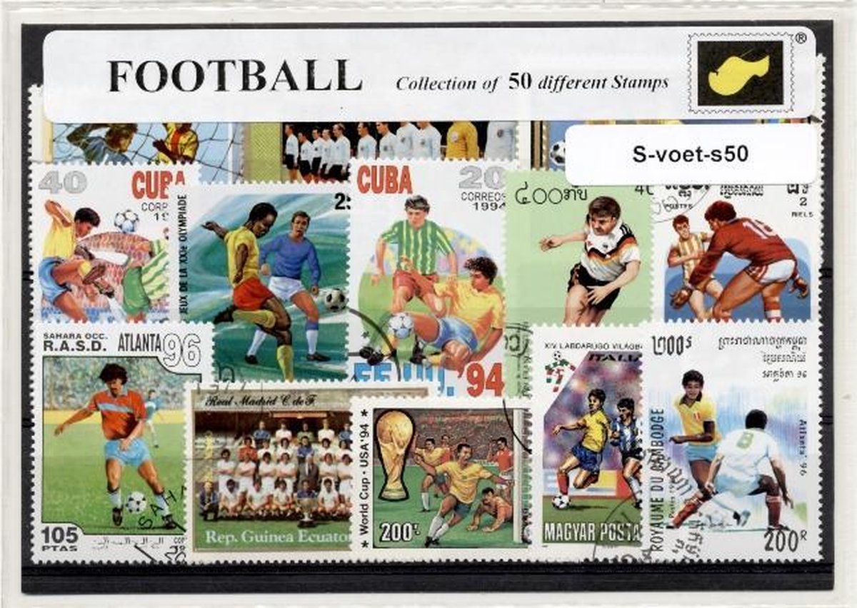 Voetbal – Luxe postzegel pakket (A6 formaat) : collectie van 50 verschillende postzegels van voetbal – kan als ansichtkaart in een A6 envelop - authentiek cadeau - kado - geschenk - kaart - goal - doel - voetballer - balsport - wk - ek - league