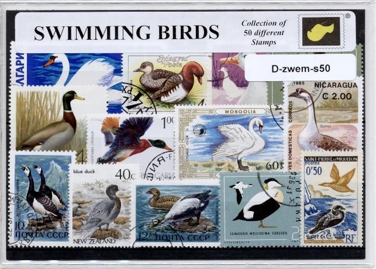 Zwemvogels – Luxe postzegel pakket (A6 formaat) : collectie van 50 verschillende postzegels van zwemvogels – kan als ansichtkaart in een A6 envelop - authentiek cadeau - kado - geschenk - kaart - fuut - eend - gans - woerd - aalscholver - vogel