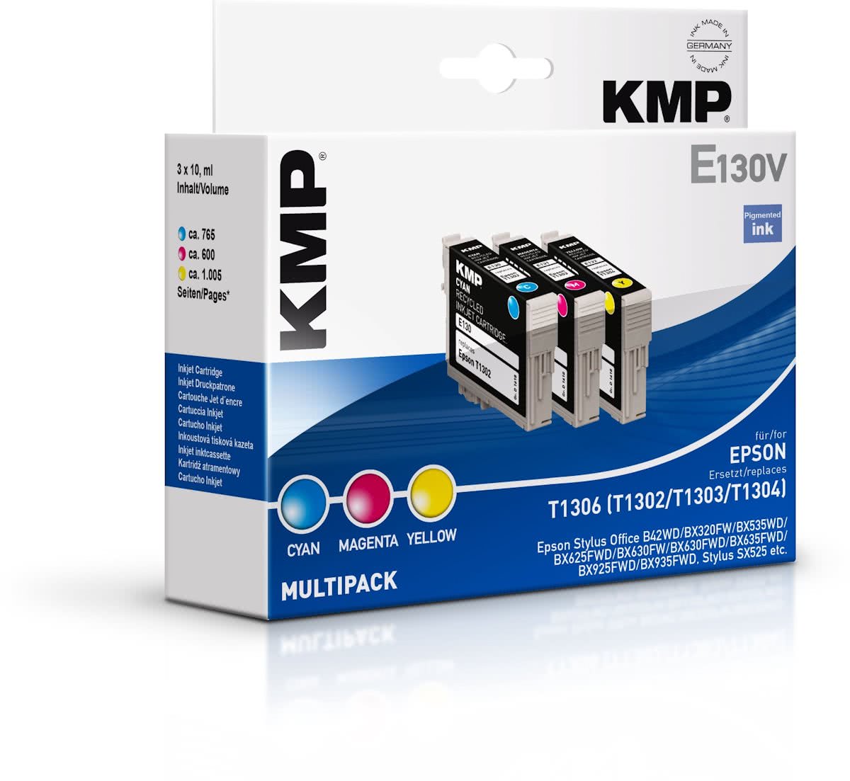 KMP E130V 10ml 1005paginas Cyaan, Magenta, Geel inktcartridge