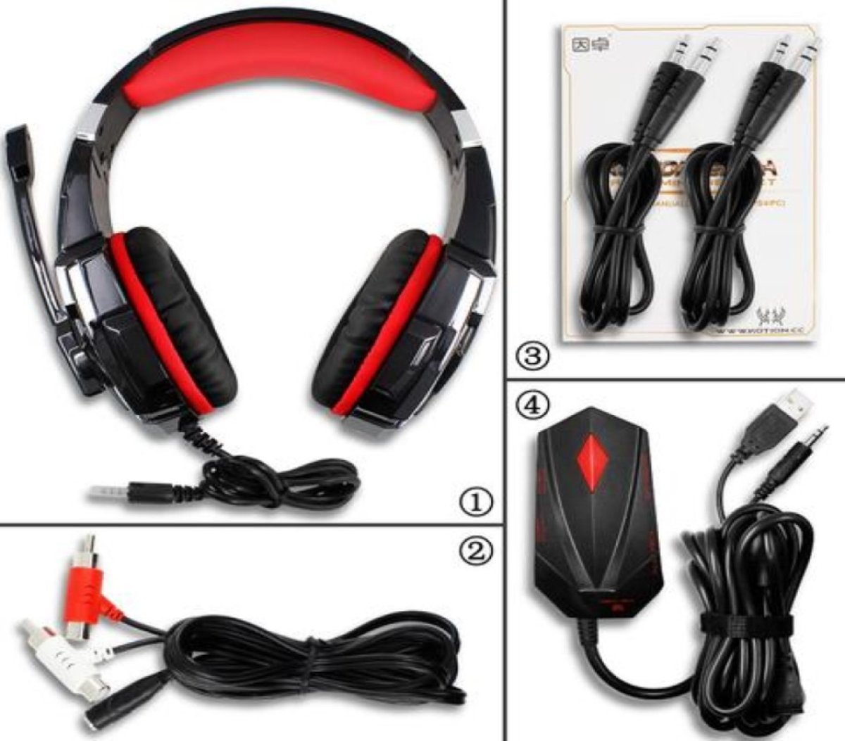 KOTION EACH GS900 VOOR XBOX 360 PS3 PS4 PC MAC Smartphones  Computer Laptop Gaming Headset Hoofdtelefoon  Met Microfoon-Zwart / Rood