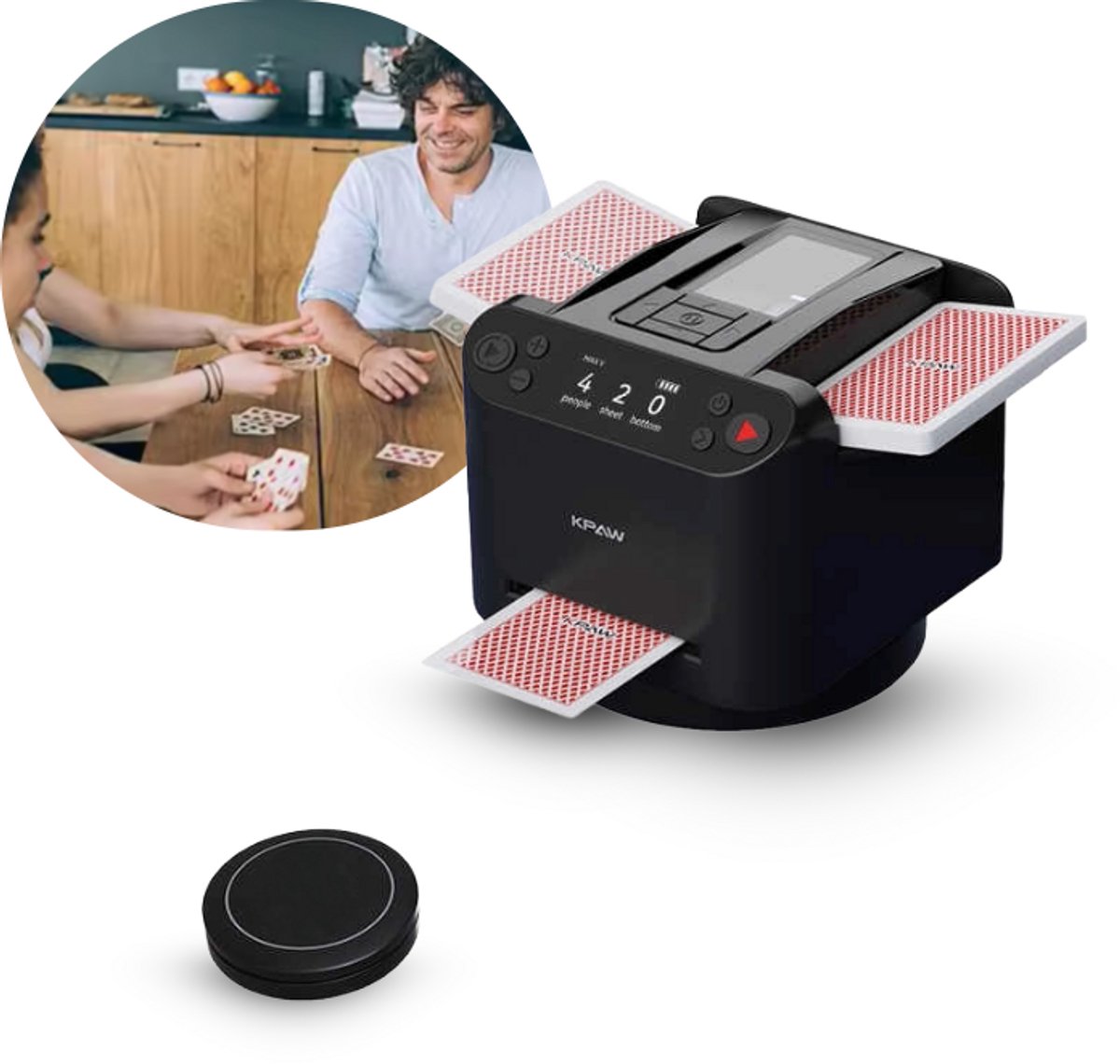 2-in-1 Automatische Kaartenschudder en Kaartverdeler – Kaartmachine met 4 Draadloze Afstandsbedieningen – 360° Draaifunctie – Kaartdealer voor 1 tot 8 Spelers – Elektronische Kaartgever – Voor Poker, Kaartspellen en Meer
