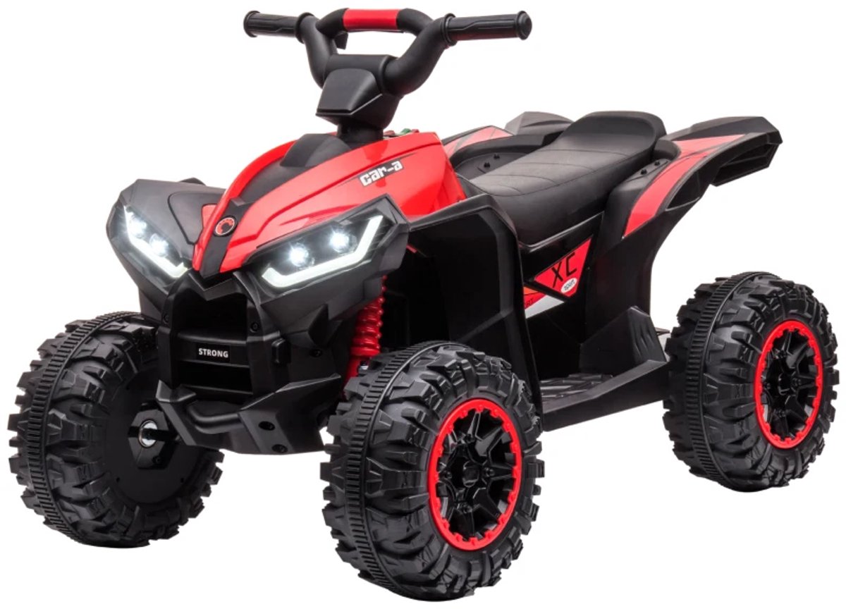 Elektrische Kinderquad - Voertuig met 4 Wielen - 12V - tot 6 km/u - Kinderen 3-5 jaar - Schokdempers - met USB-aansluiting en Claxon - LED-Koplampen & Muziek - Kindervoertuig - Accuvoertuigen - Rood+Zwart