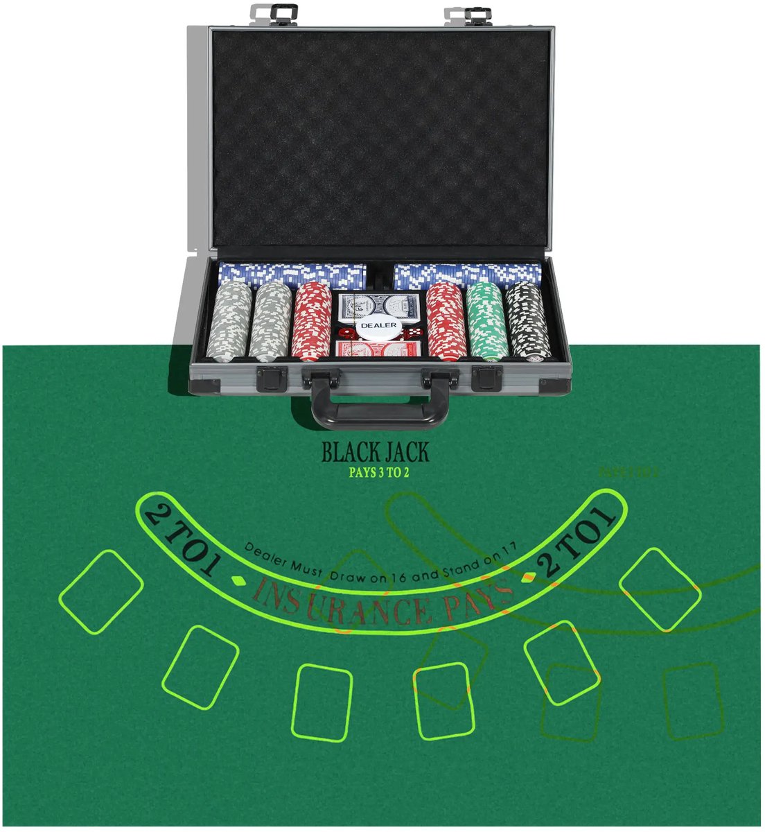 Luxe   met 400 Chips - 2 Kaartspellen - 5 Dobbelstenen - Aluminium Koffer met Dealerschijf en Speelmat - 39,5 x 28 x 8 cm - Pokerchips Complete Set - Pokerspel - Kaartspellen - voor Texas Holdem, Blackjack