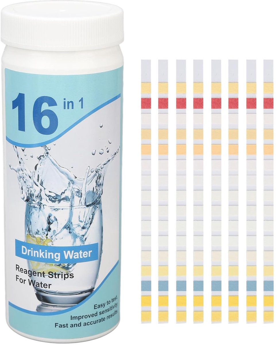   100 stuks waterkwaliteitsteststrips - 16-in-1 pH-testkit voor bronwater en drinkwater - Waterkwaliteitstestkit - Zwembadteststrips - Voor rioolwater, gezuiverd water, zeewater, visserijwater, zwembadwater en aquariumwater