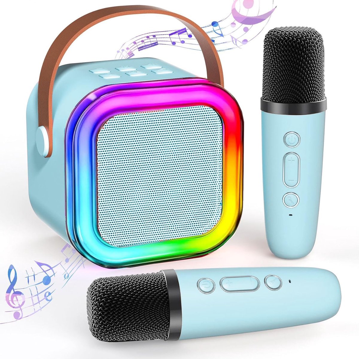   Luidsprekermicrofoon - Draagbare Bluetooth karaoke-luidspreker - met LED-feestlicht en 2 draadloze microfoons - Mini karaokemachine voor kinderen van 2-12 jaar - Blauw