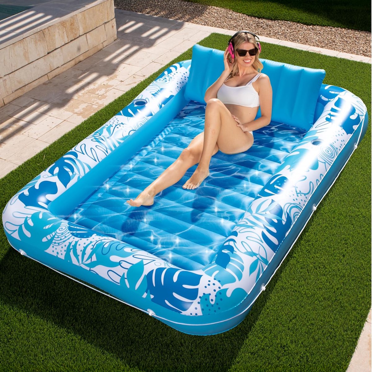   Opblaasbaar zonnebed - Ligbed voor zwembad - Luchtbed - Drijvend ligbed - Opblaasbaar matras voor volwassenen - Geschikt voor zwembad, strand - PVC luchtbed - 177x116CM - Blauw