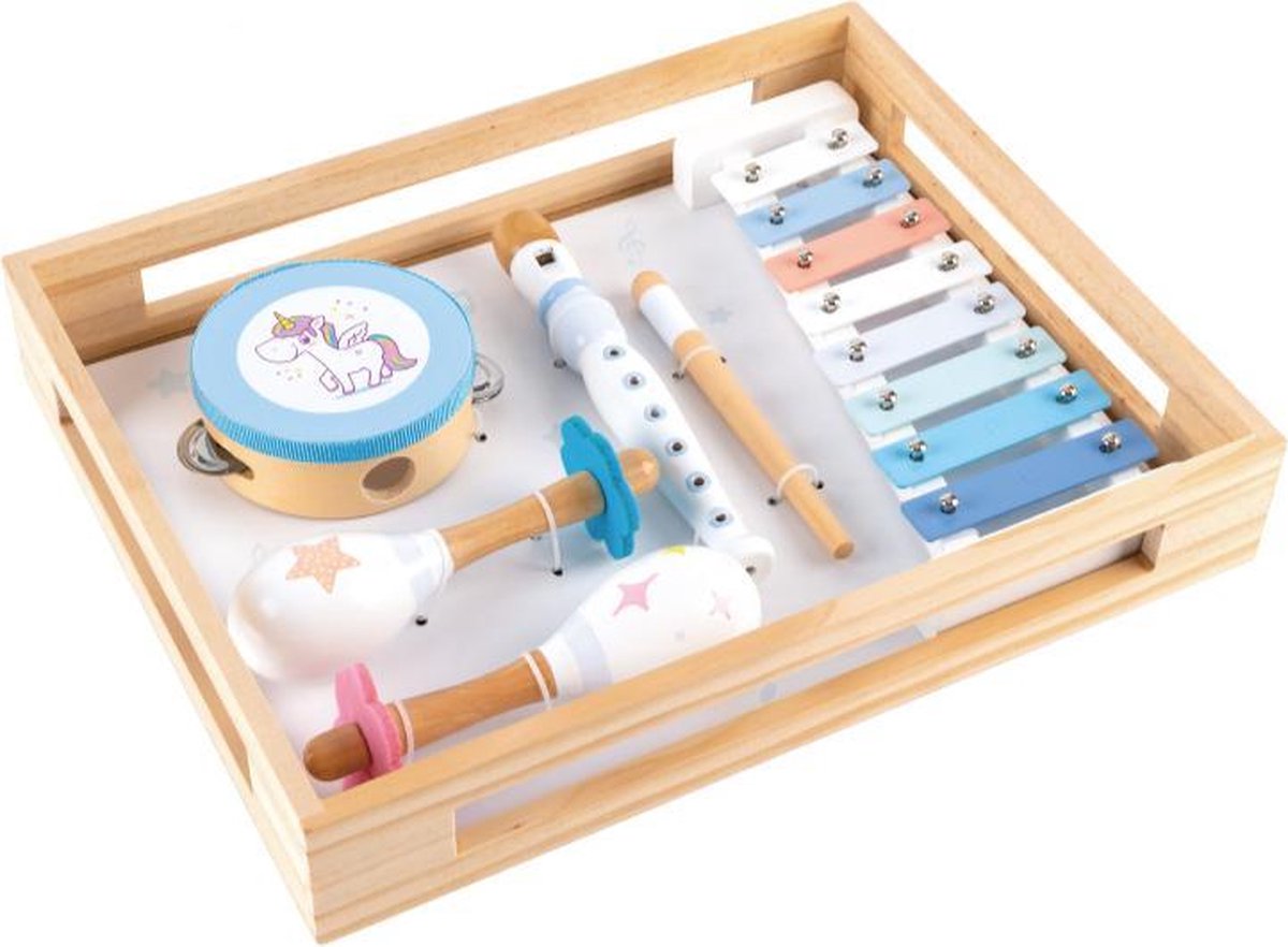 Houten Muziekinstrumenten Set - Xylofoon – Rammelaar – Drum Trommel – Blokfluit - Eenhoorn – Unicorn – Baby – Muziek Speelgoed Voor Kinderen