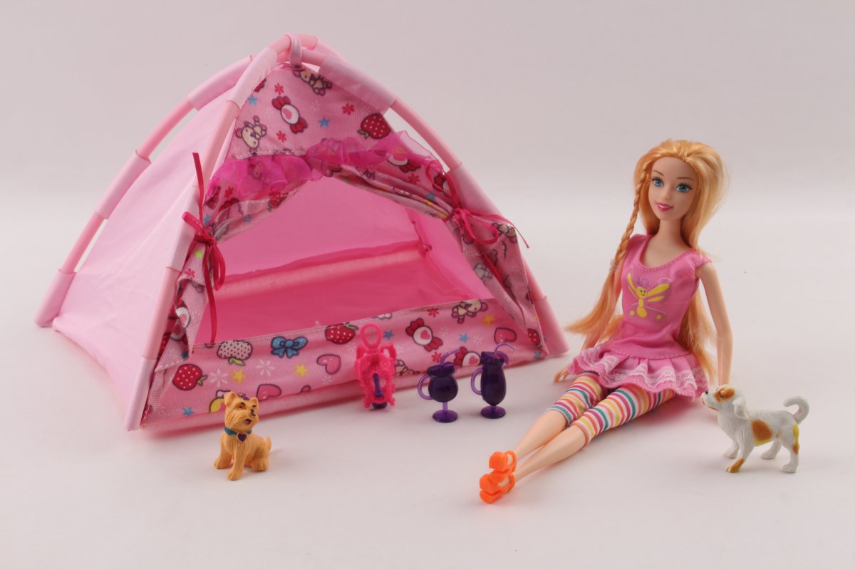 Kampeertent Barbie - Met accessoires - Met hondjes en mooie barbiepop