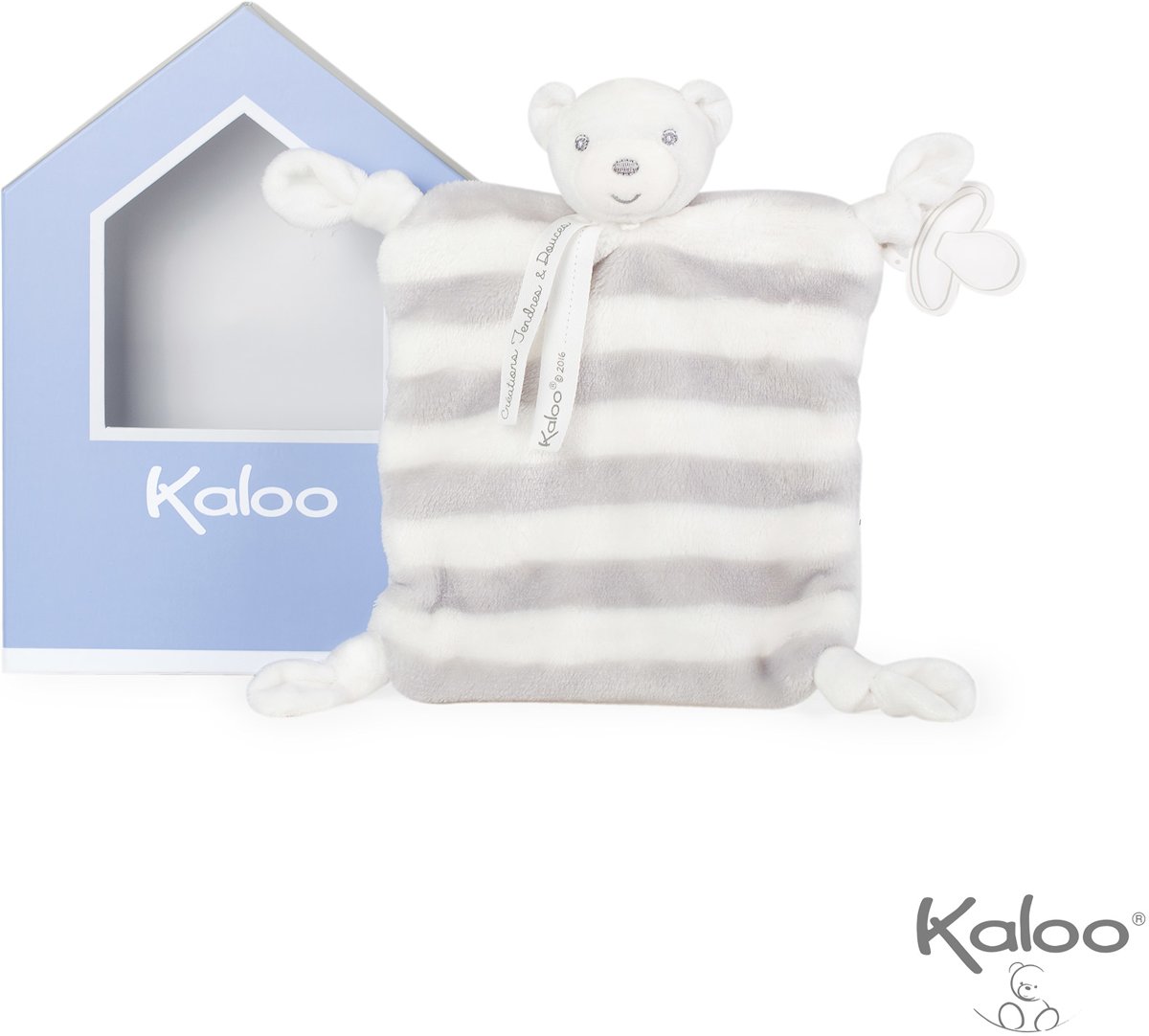 Kaloo Bebe Pastel Knuffeldoek Beer gestreept grijs-wit