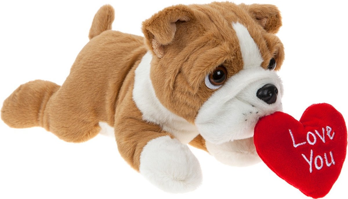 Kamparo Hondenknuffel Liggende Bulldog 30 Cm Bruin/wit