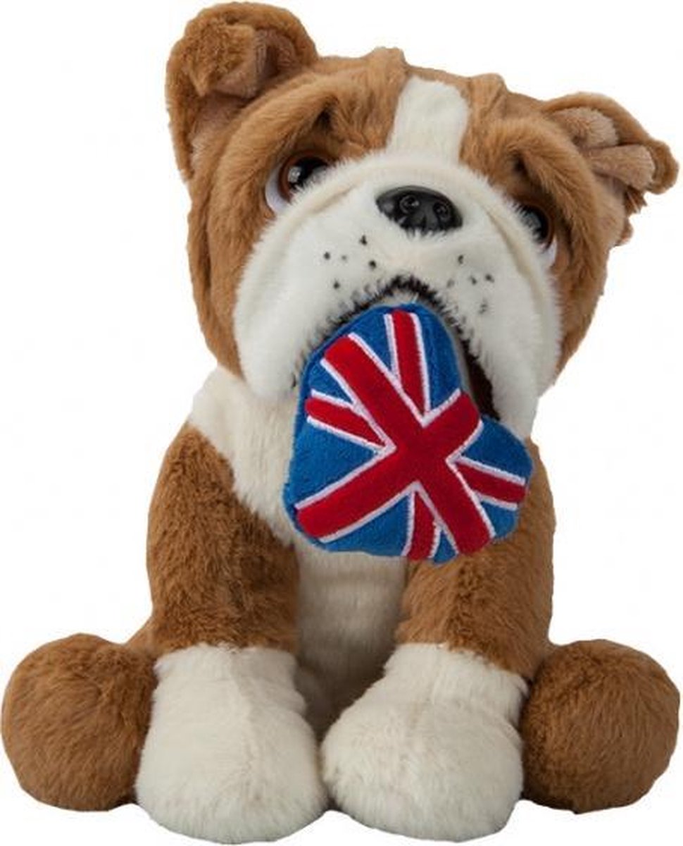 hondenknuffel Bulldog met Union-Jack 20 cm bruin/wit