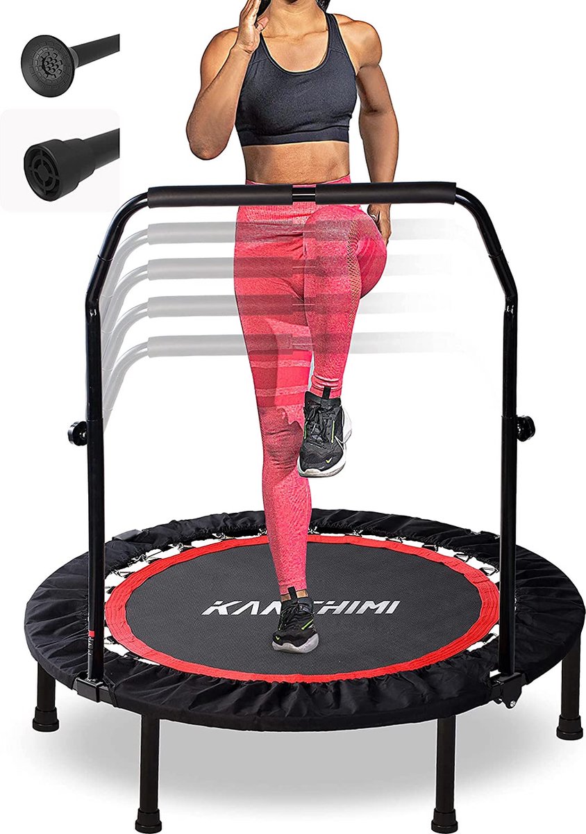 BTkviseQat Kanchimi 40 inch opvouwbare mini-trampoline, fitnessrebounder met verstelbare schuimgreep, outdoor indoor trampoline voor kinderen en volwassenen, work-out max. belasting 100 kg