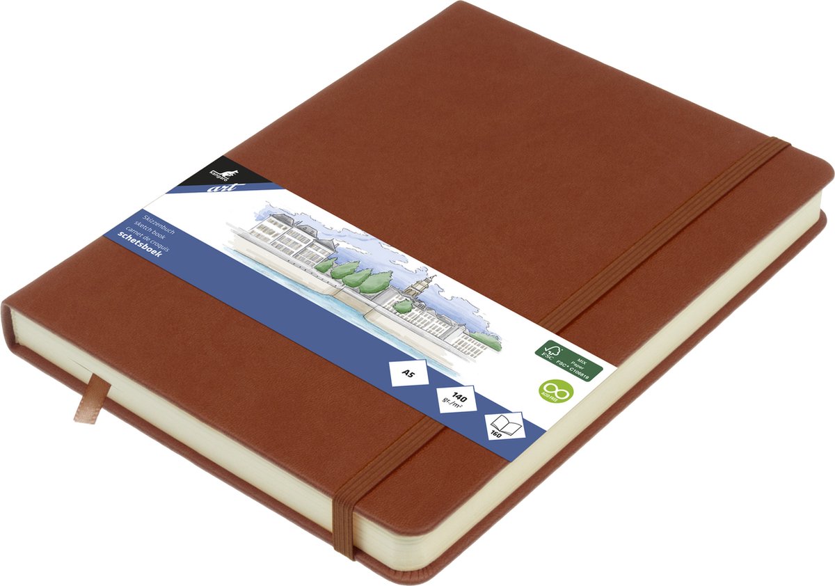 Kangaro schetsboek - A5 - cognac - met elastiek en lint - 2 stuks - K-861227