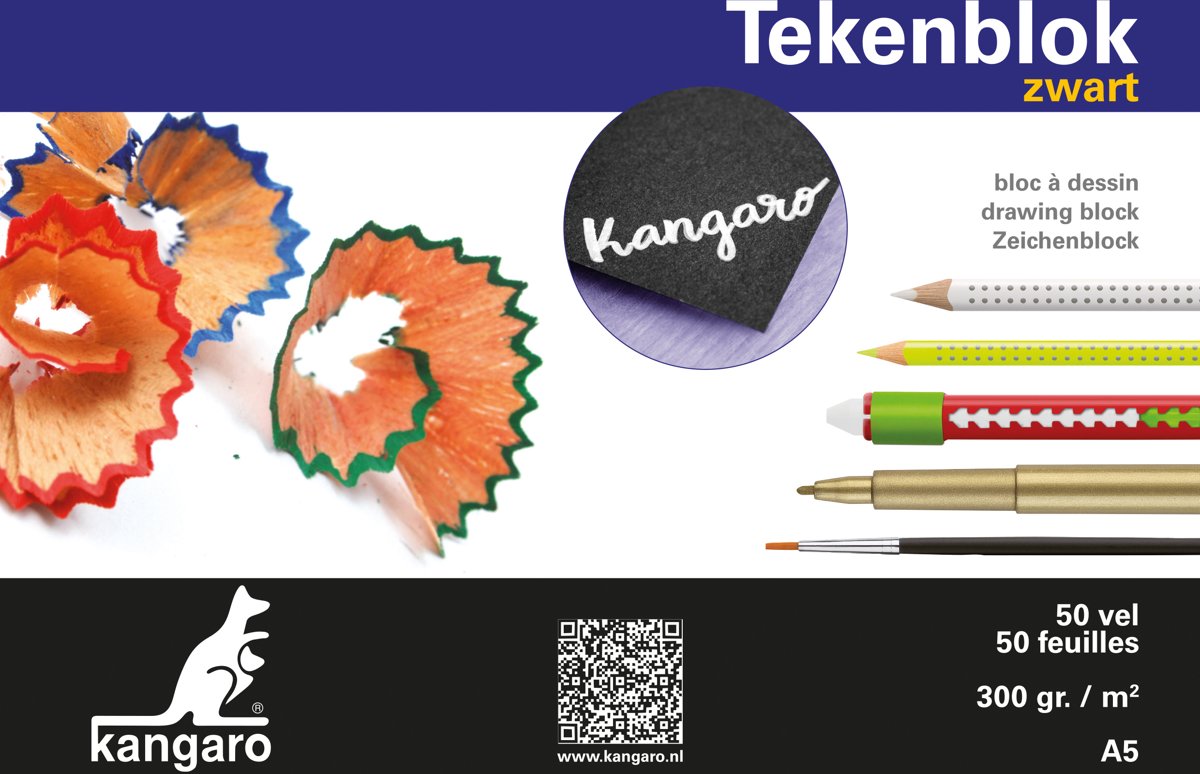 Tekenblok Kangaro A5 300 gram 50 vel zwart