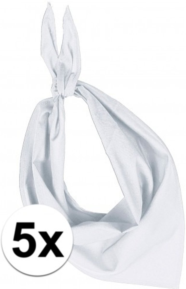 5x Zakdoek bandana wit - hoofddoekjes