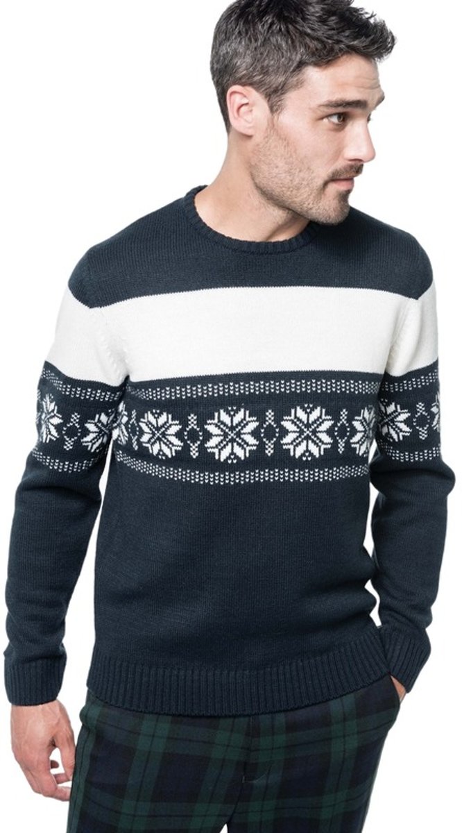 Foute gebreide kersttrui navyblauw met sterren motief voor heren XS (34/46)