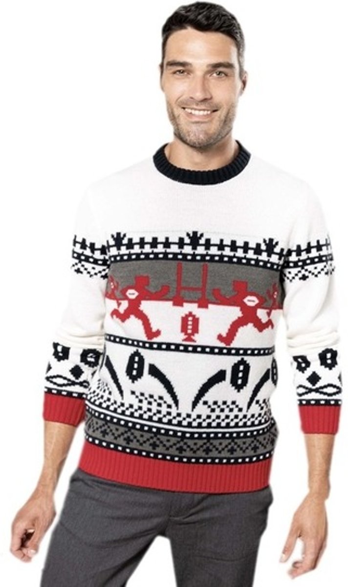 Foute gebreide kersttrui rood/wit Nordic print voor volwassenen - Scandinavische/Noorse winter sweater/pullover S (36/48)