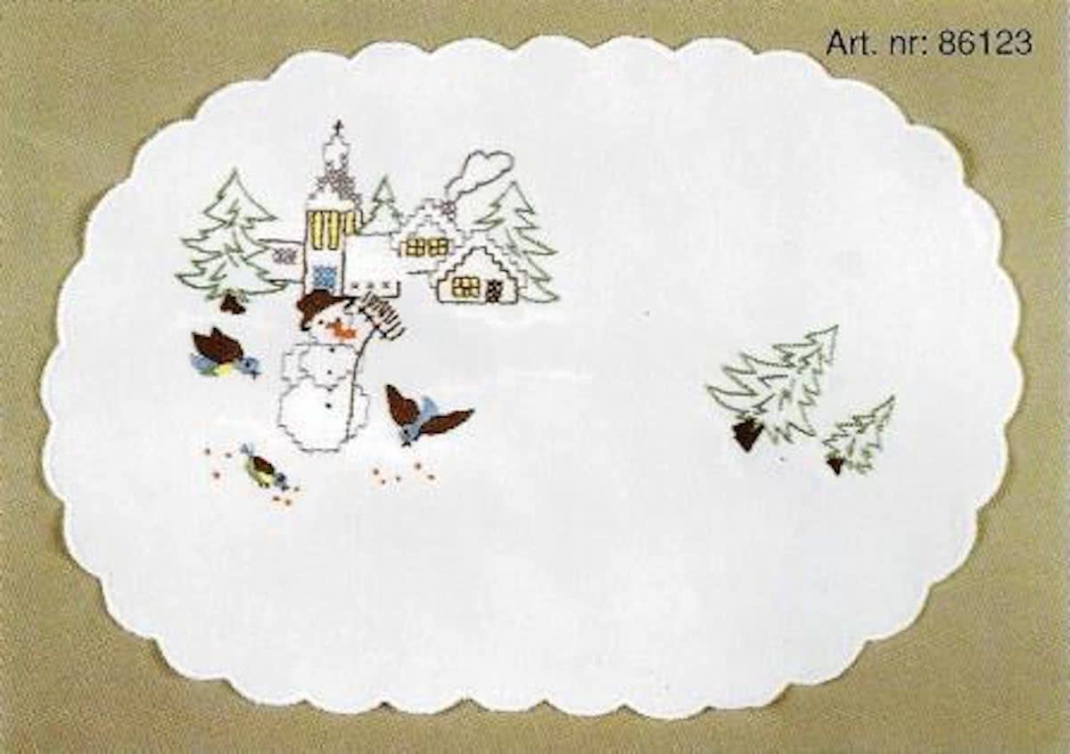kruis/steelsteekkleedje 86123 winterdorp met sneeuwpop, wit (4 st.)