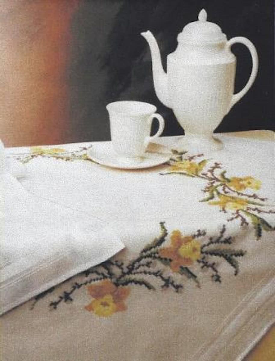 kruissteekdekservet 87189 narcissen, wit