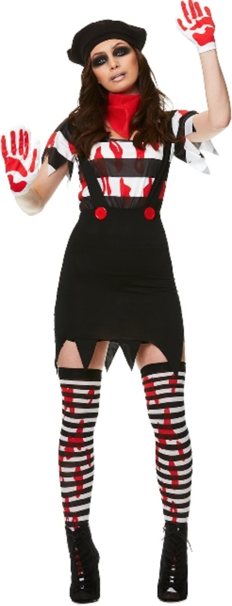 Halloween Kostuums - Dames – Zombie Mime Speler – Zwart – Rood – Maat XS