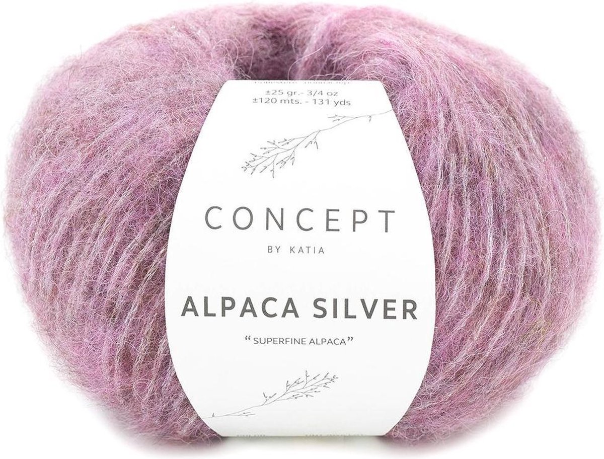 Alpaca Garen Katia Oudroze/ Zilver - alpaca wol - breigaren - breien - haken - sjaal breien - muts breien - debardeur breien - super zacht - garen - breiwol