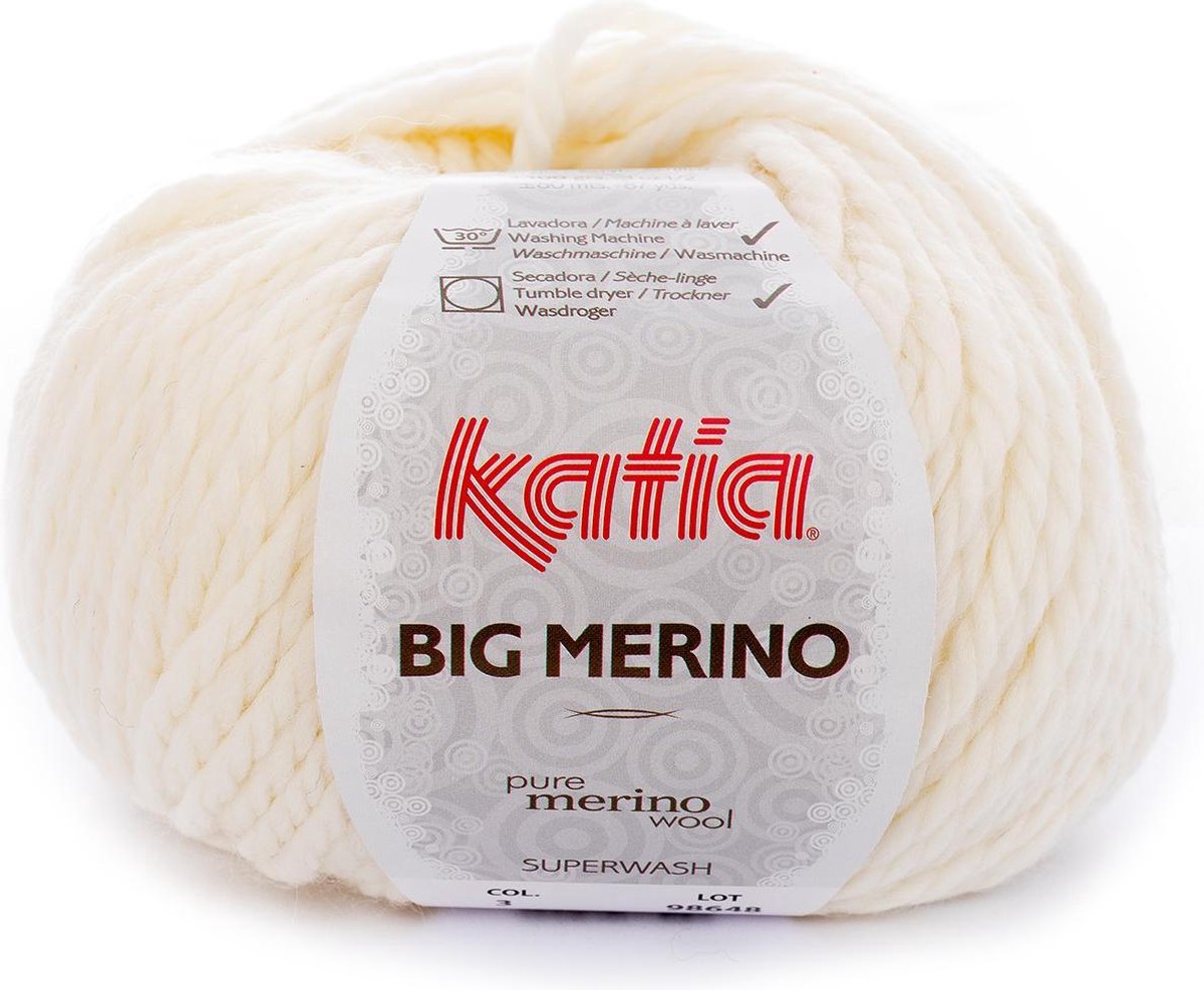 Big Merino Garen Katia Ecru - pak met 10 bollen - merino - haakgaren - breien - haken - breigaren - haken voor interieur - haken voor baby - super zacht - zacht wol - baby wol - garen - breiwol