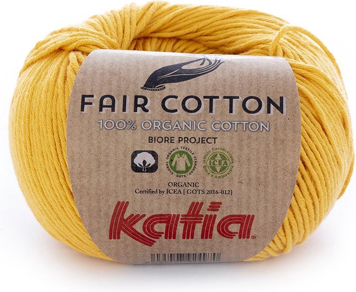 Katia Fair Cotton Kleur 20 - geel - 100% biologisch GOTS katoengaren - 50 gr. = 155 m. - 5 x 50 gr. (natuurlijk van WolVol)