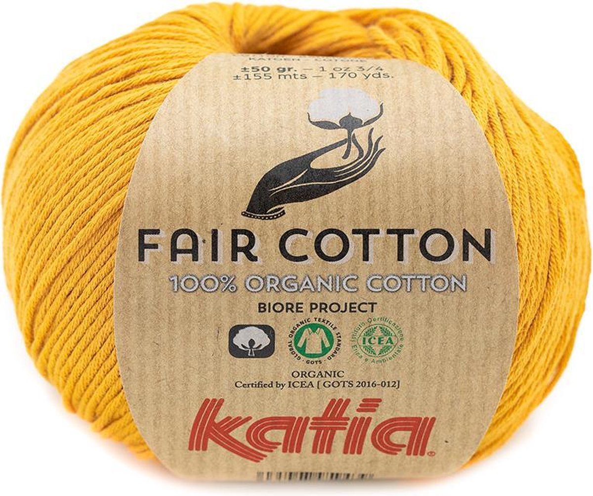 Katia Fair Cotton Kleur 37 - mosterdgeel - 100% biologisch GOTS katoengaren - 50 gr. = 155 m. - 5 x 50 gr. (natuurlijk van WolVol)