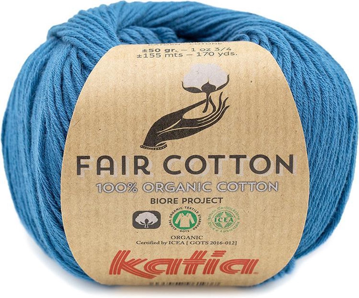 Katia Fair Cotton Kleur 38 - groenblauw - 100% biologisch GOTS katoengaren - 50 gr. = 155 m. - 5 x 50 gr. (natuurlijk van WolVol)