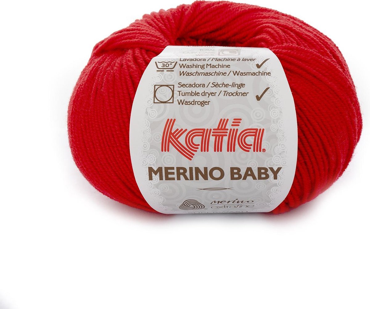 Katia Merino Baby 100 % scheerwol - 4 rood - 50 gr. = 165 m. x 5 bollen (natuurlijk van WolVol)