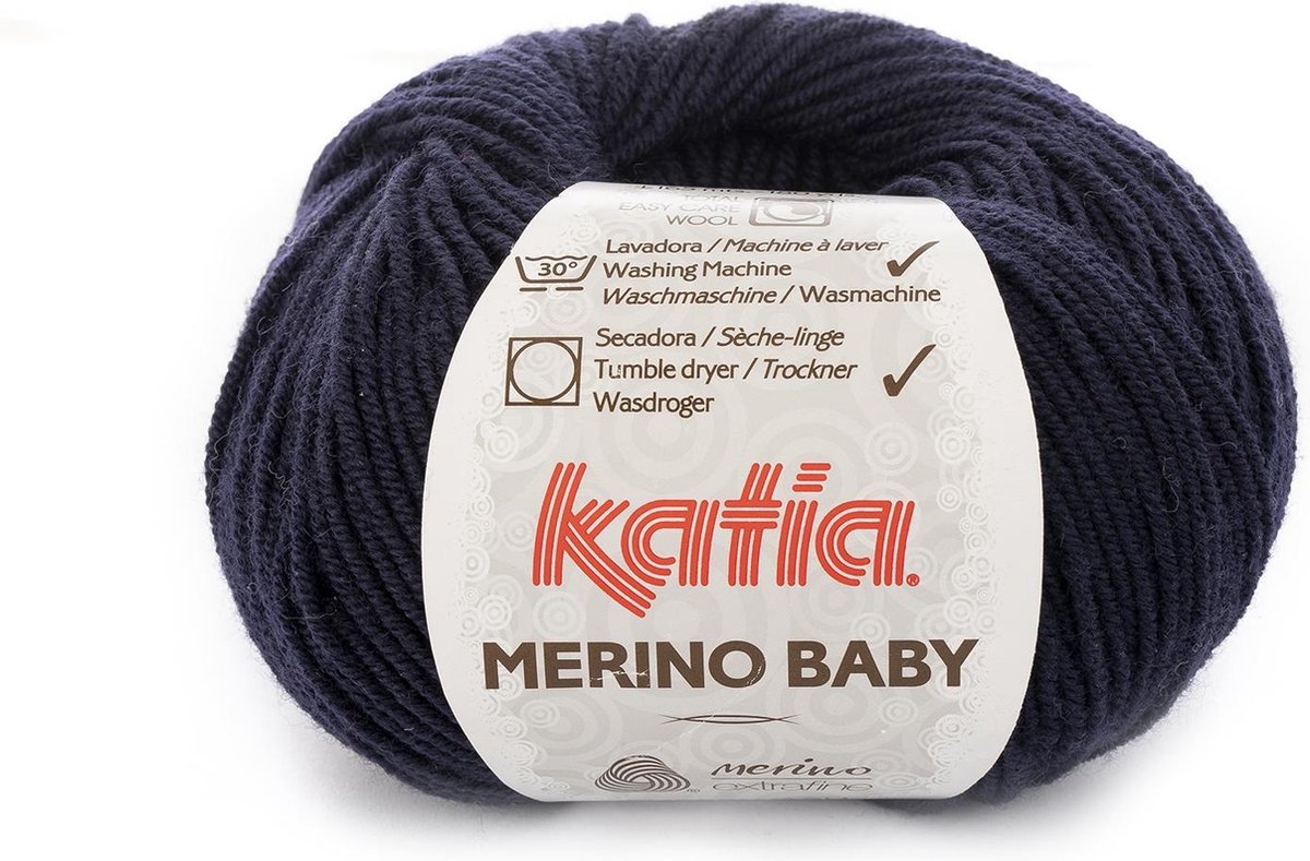 Katia Merino Baby 100 % scheerwol - 5 zeer donker blauw - 50 gr. = 165 m. x 5 bollen (natuurlijk van WolVol)